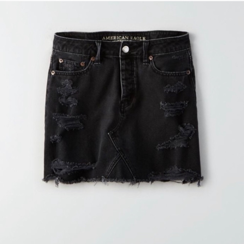 American Eagle High Rise Distressed Denim Skirt
